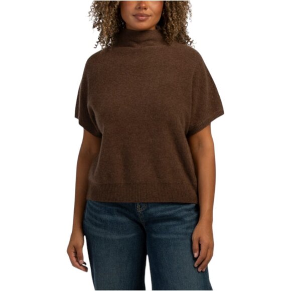TAHARI Cashmere Overwashed Short Sleeve Funnel Neck Sweater Top - Picture 1 of 3